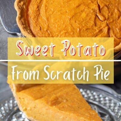 Pin image with text of sweet potato pie.