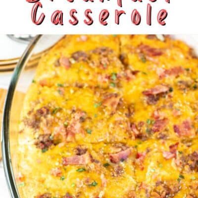 Pin image with text showing tater tot casserole.