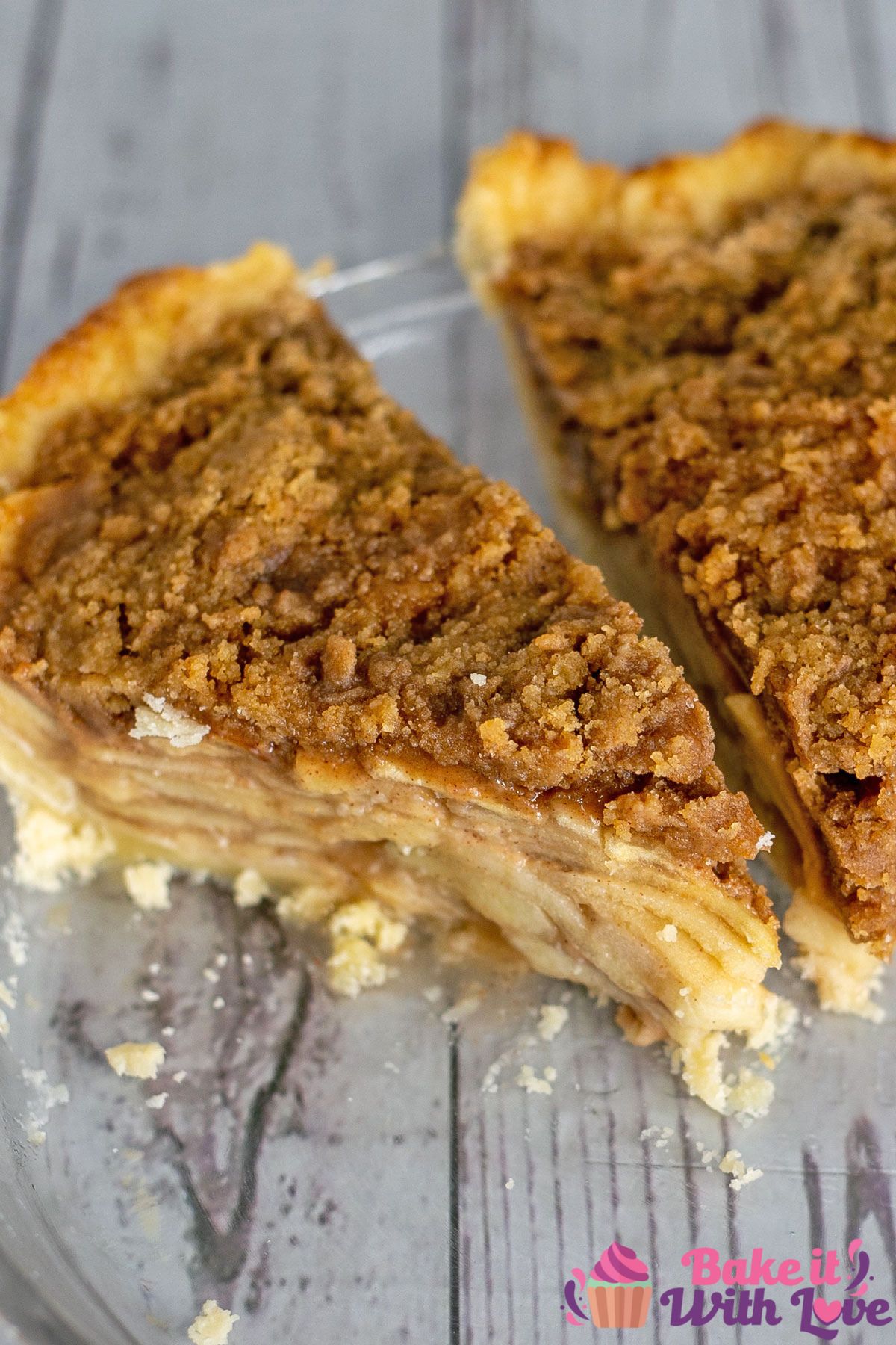 Tall image showing dutch apple pie.