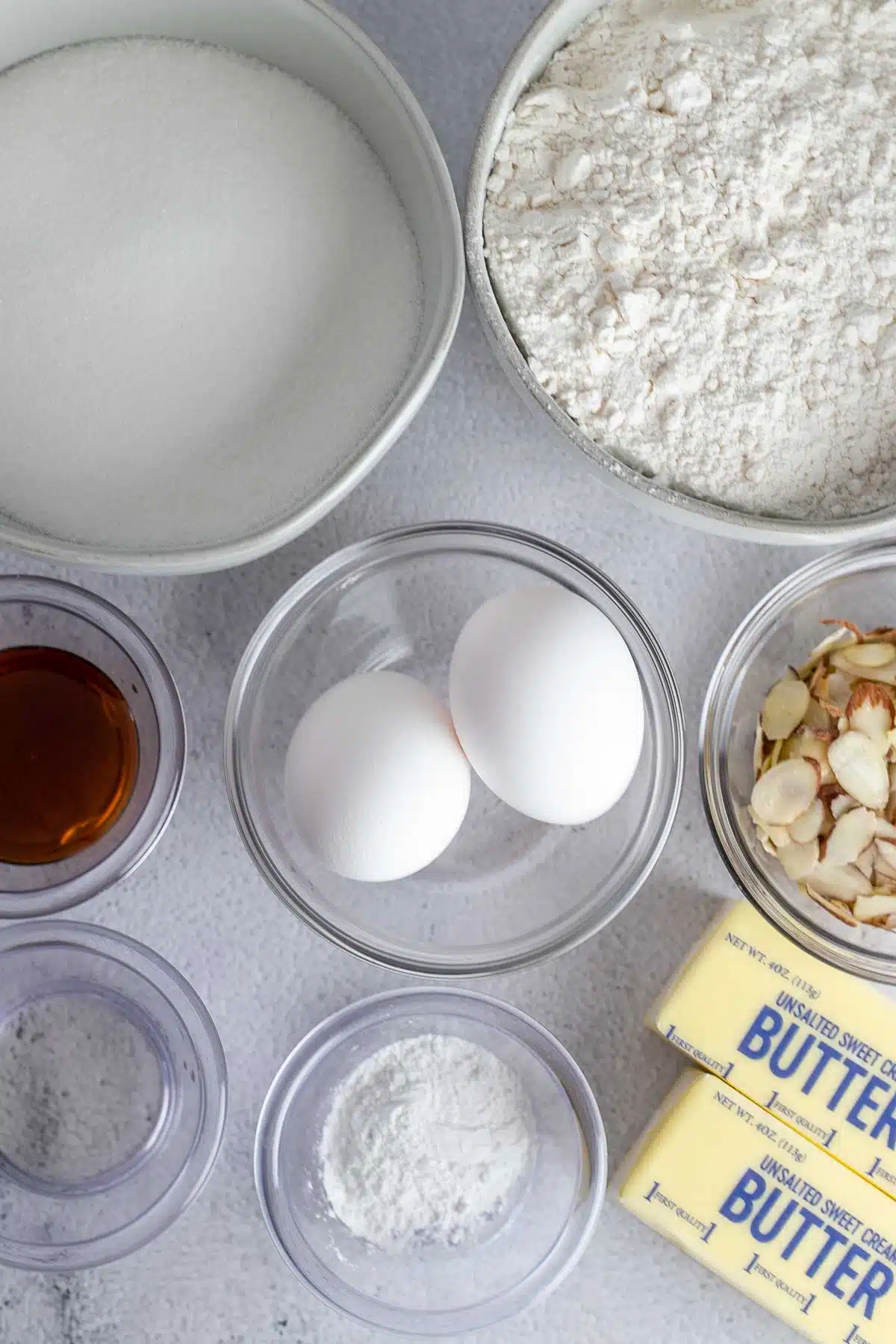 Tall image of Dutch butter cake ingredients.