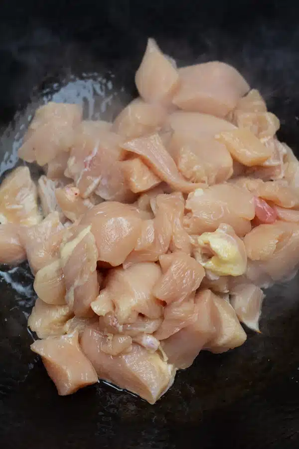 Meal prep sweet and sour chicken process photo 3 sear the cubed chicken breast until cooked through and no longer pink.