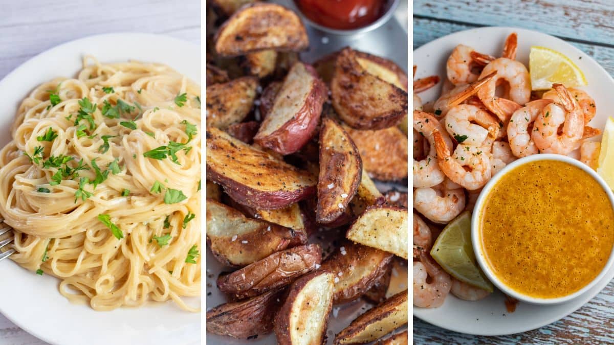 What to serve with shrimp 3 image sde by side collage featuring the very best family favorite recipes for making a shrimp dinner complete.
