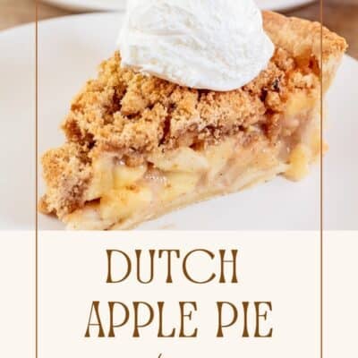 Dutch apple pie pin showing a slice of apple pie with whipped cream on top and text.