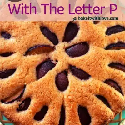 Pin image with text of plum cake.