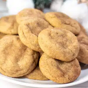 Square image showing gingerdoodle cookies on a plate.