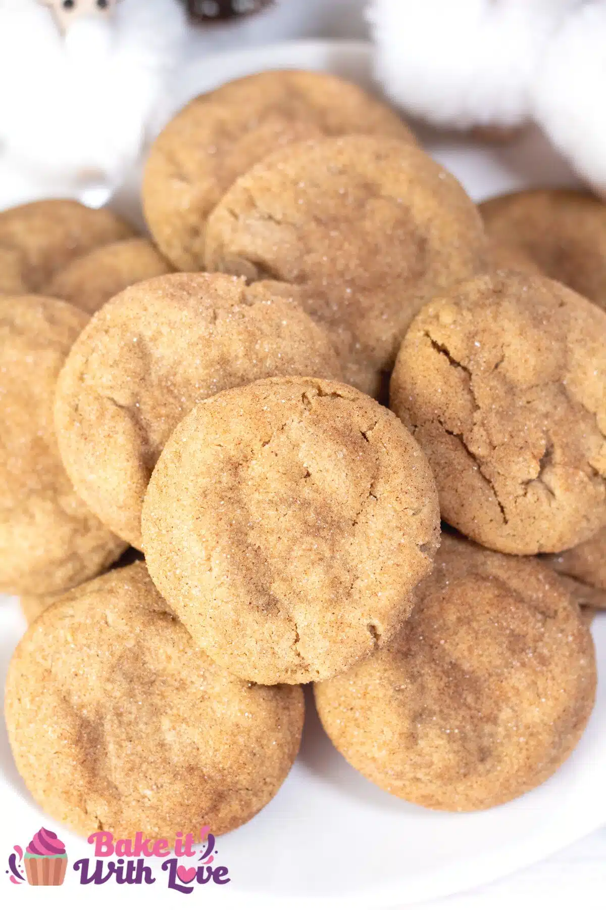 Tall image showing gingerdoodle cookies on a plate.