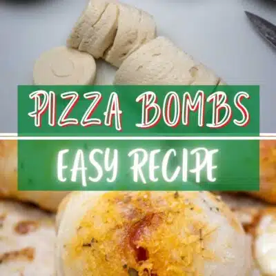 Pin image with text overlay showing pizza bombs.