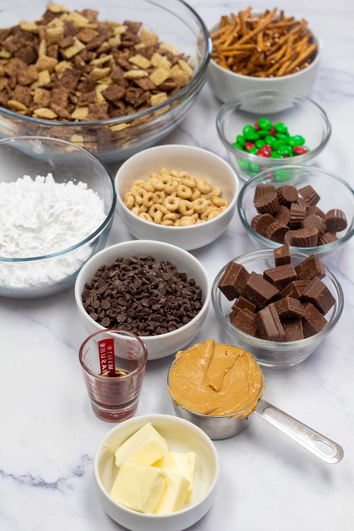 Tall image showing reindeer chow ingredients.