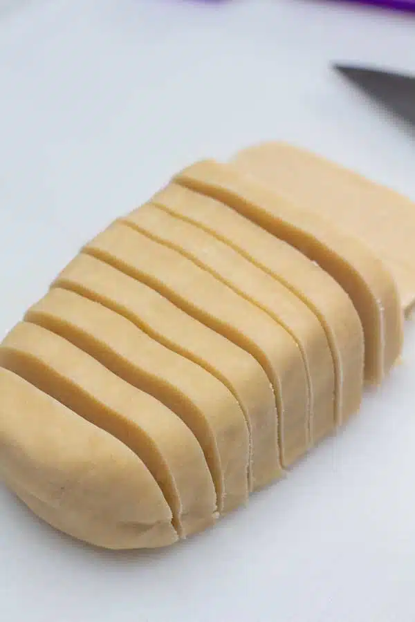 Process image 9 showing sliced shortbread dough.