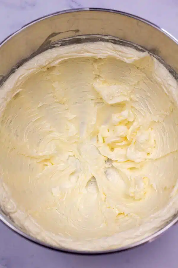 Process image 2 showing creamed butter in stand mixer.