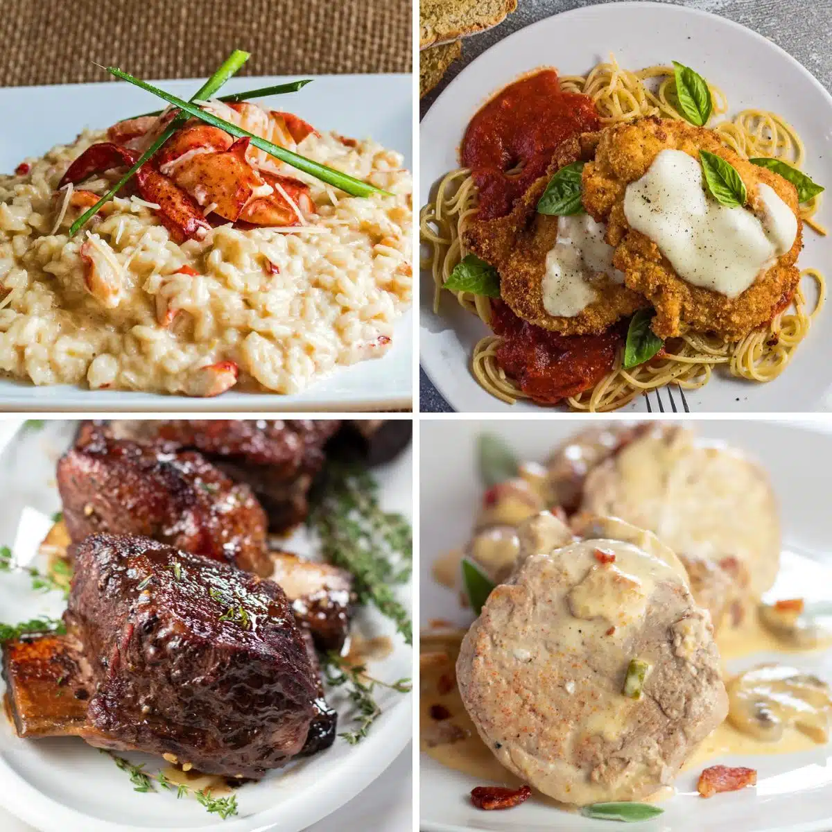 Best family dinner ideas for Valentine's Day dinner together featuring four of my favorite recipes in a square collage.