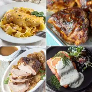 Best Friday night dinner ideas to make tonight featuring 4 tasty recipes as examples in a square collage.