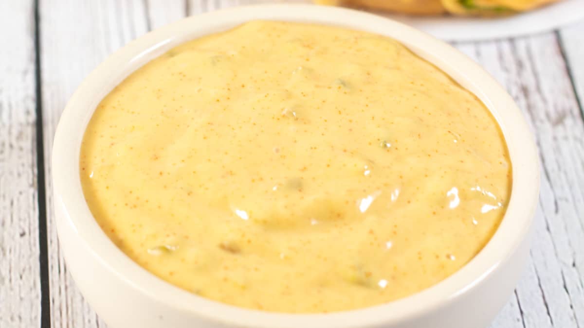 Wide image of big mac sauce in a small bowl.