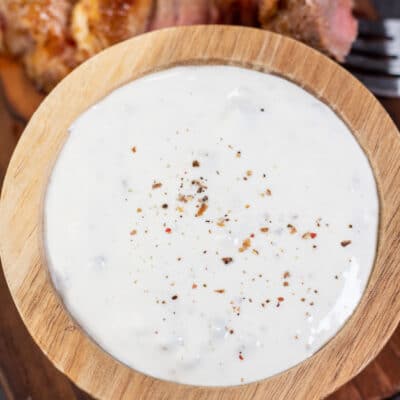 Square image of blue cheese sauce for steak.