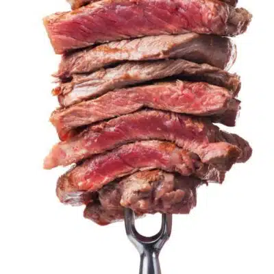 Pin image with text of blue rare steak.