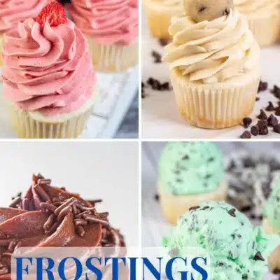 Pin split image with text showing different buttercream frostings.