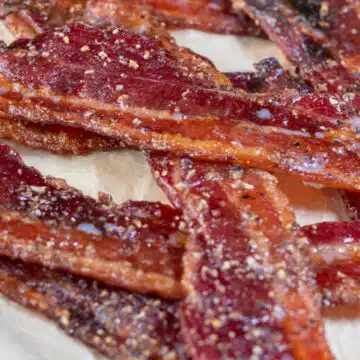Wide image of candied bacon.