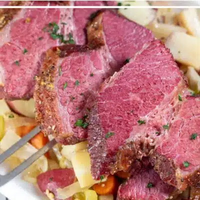 Pin image with text of crockpot corned beef.