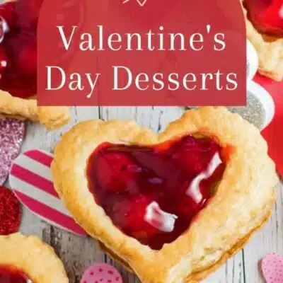 Best heart shaped dessert ideas for Valentine's day pin with puff pastry hearts and text header.