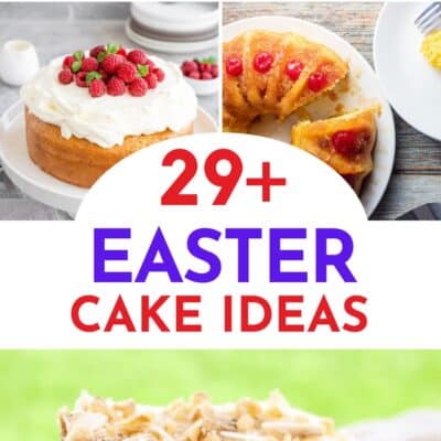 Pin split image with text overlay showing different Easter cake ideas.