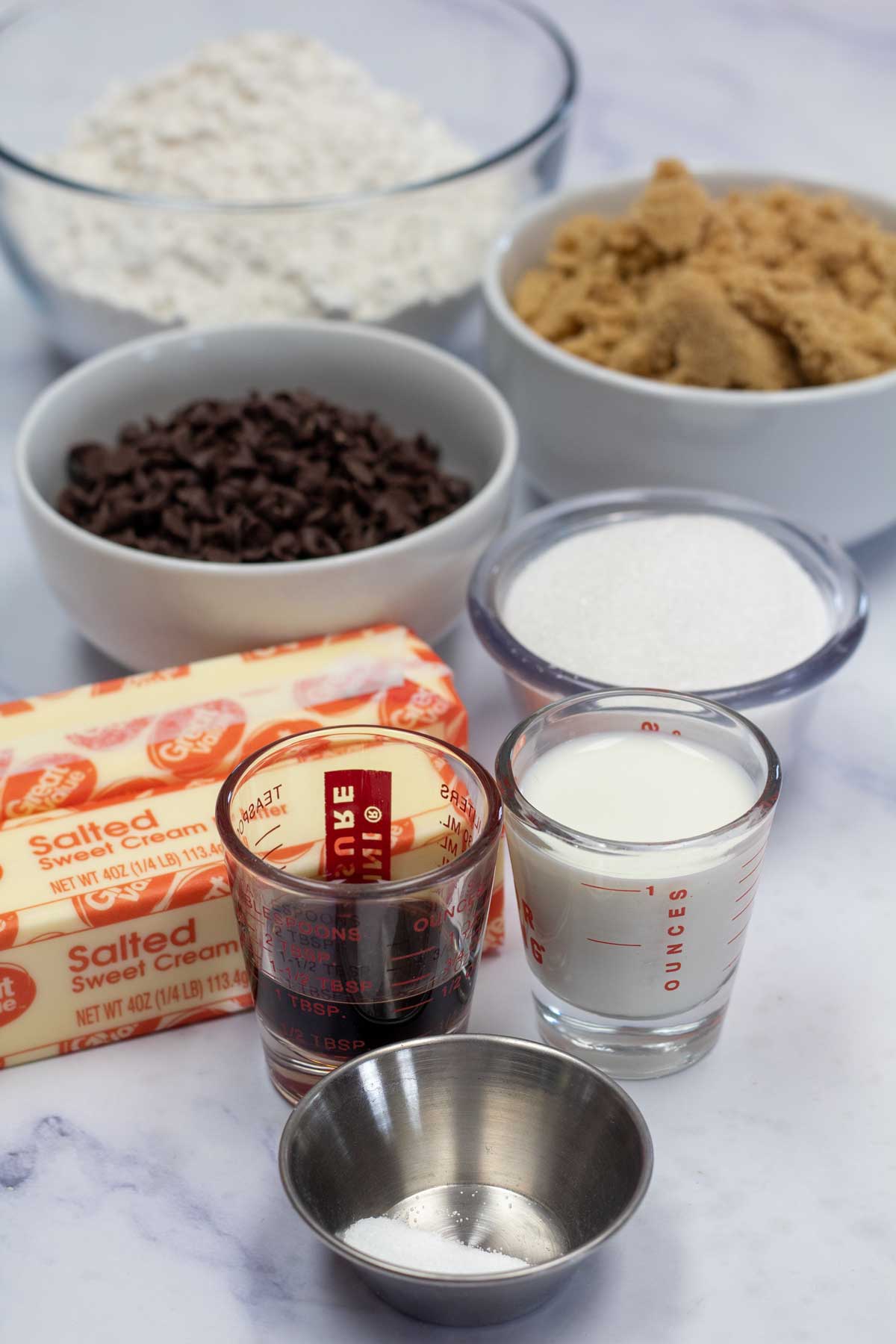 Tall image showing edible cookie dough ingredients.