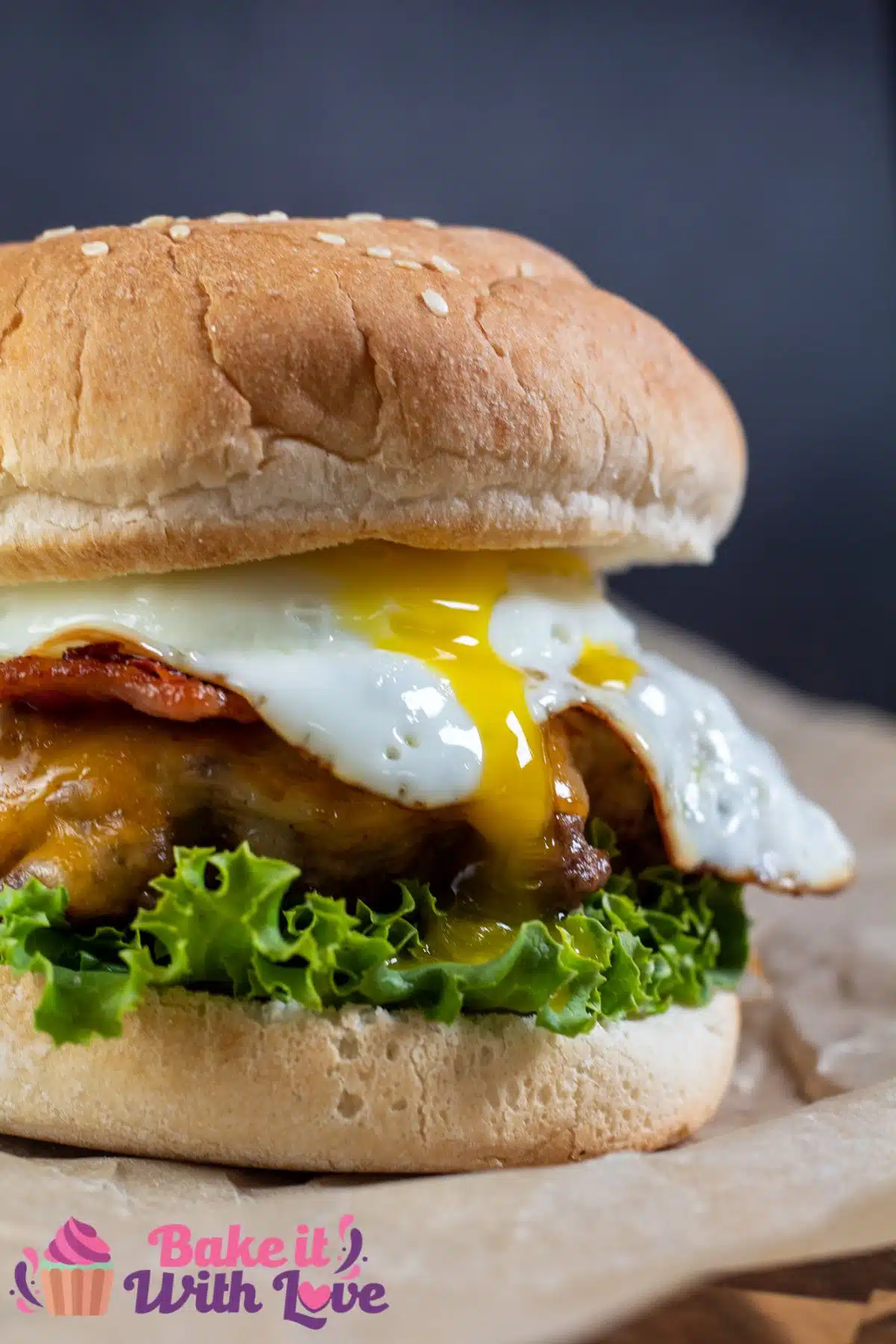 Tall image of an egg burger.