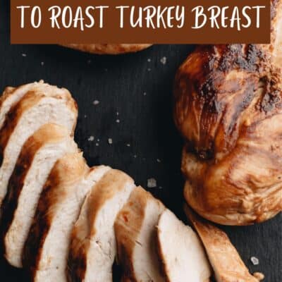 Pin image with text of sliced turkey breast.
