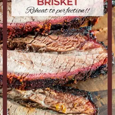 Pin image with text of sliced brisket.