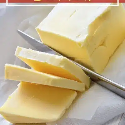 Pin image with text of butter.