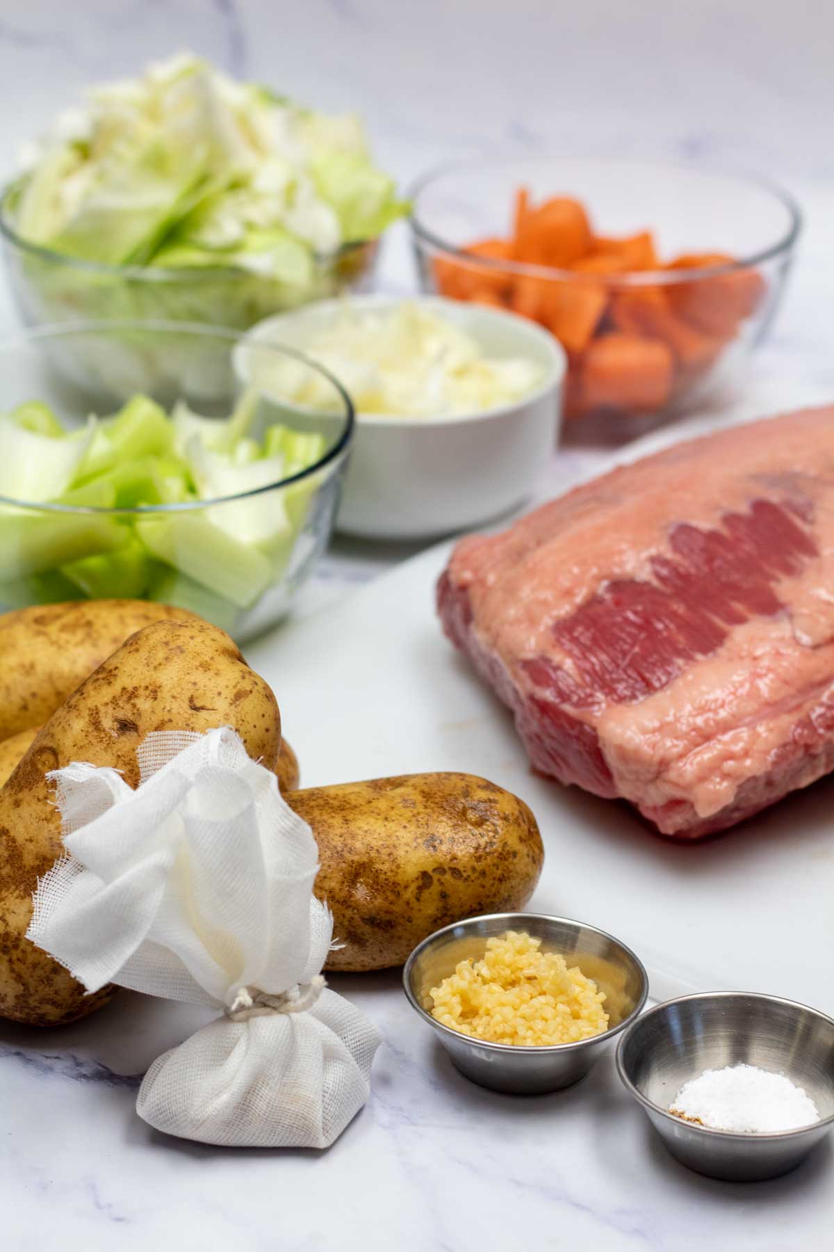 Tall image showing Instant Pot corned beef ingredients.