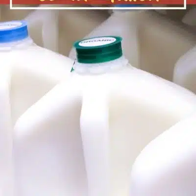 Pin image with text showing milk gallons.