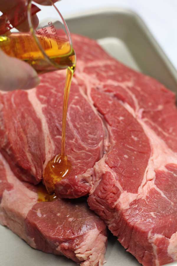 The process of pan searing chuck steaks