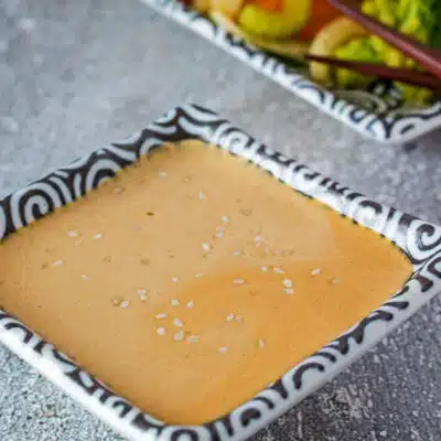 Square image of Hibachi Mustard sauce, common to Japanese restaurants like Benihana.