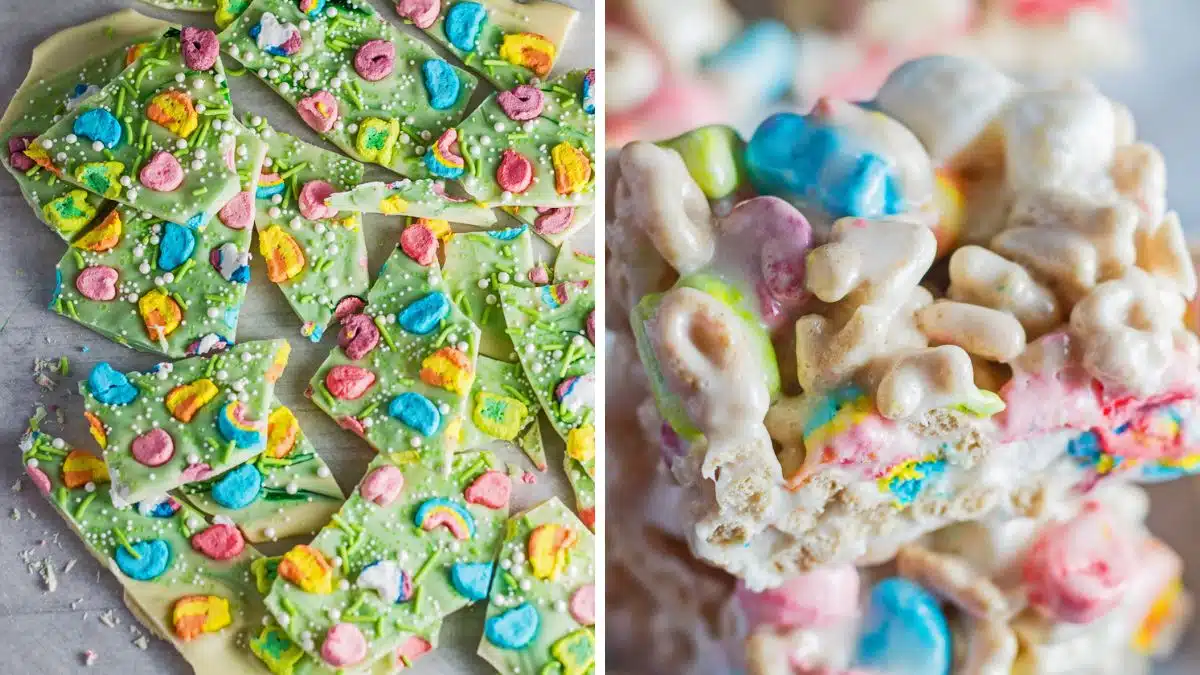 Best shamrock recipes for St. Patricks day collection with a side by side collage of two desserts to make.