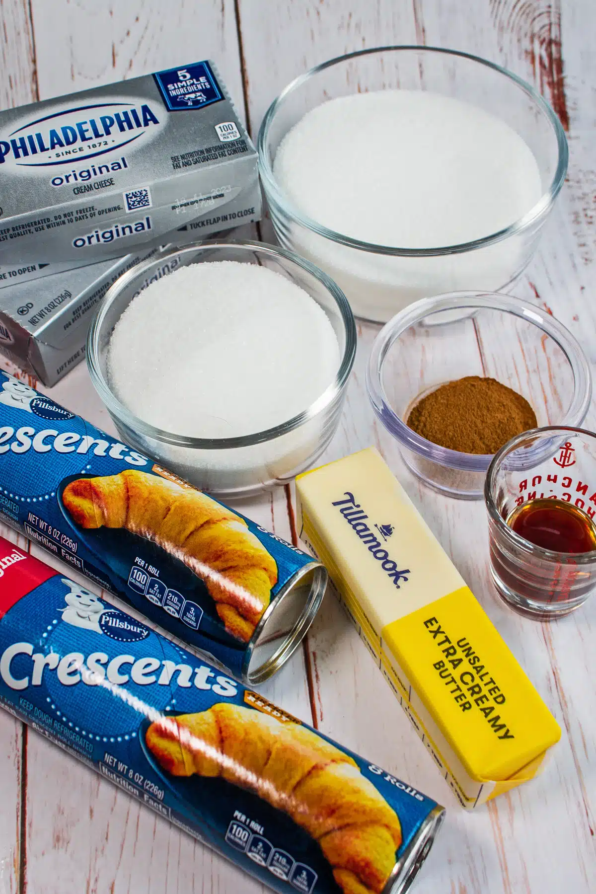 Sopapilla cheesecake bars ingredients measured out and ready to combine then assemble and bake.