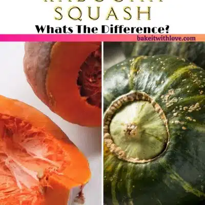 Pin split image showing buttercup squash and kabocha squash.
