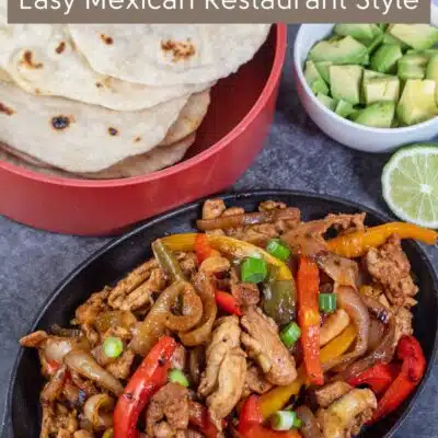 Pin image With text of chicken fajitas.