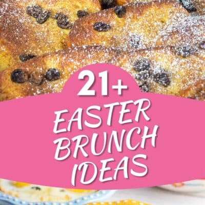 Pin split image With text showing Easter brunch ideas.