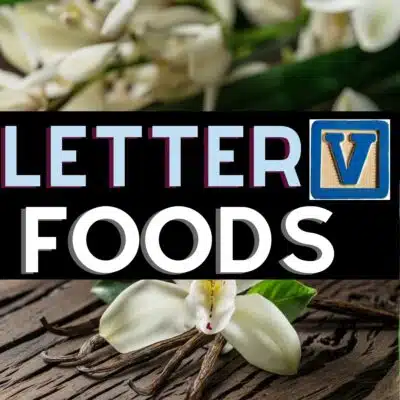 Square image for foods that start with the letter v.