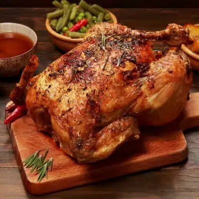 Square image of a whole chicken.