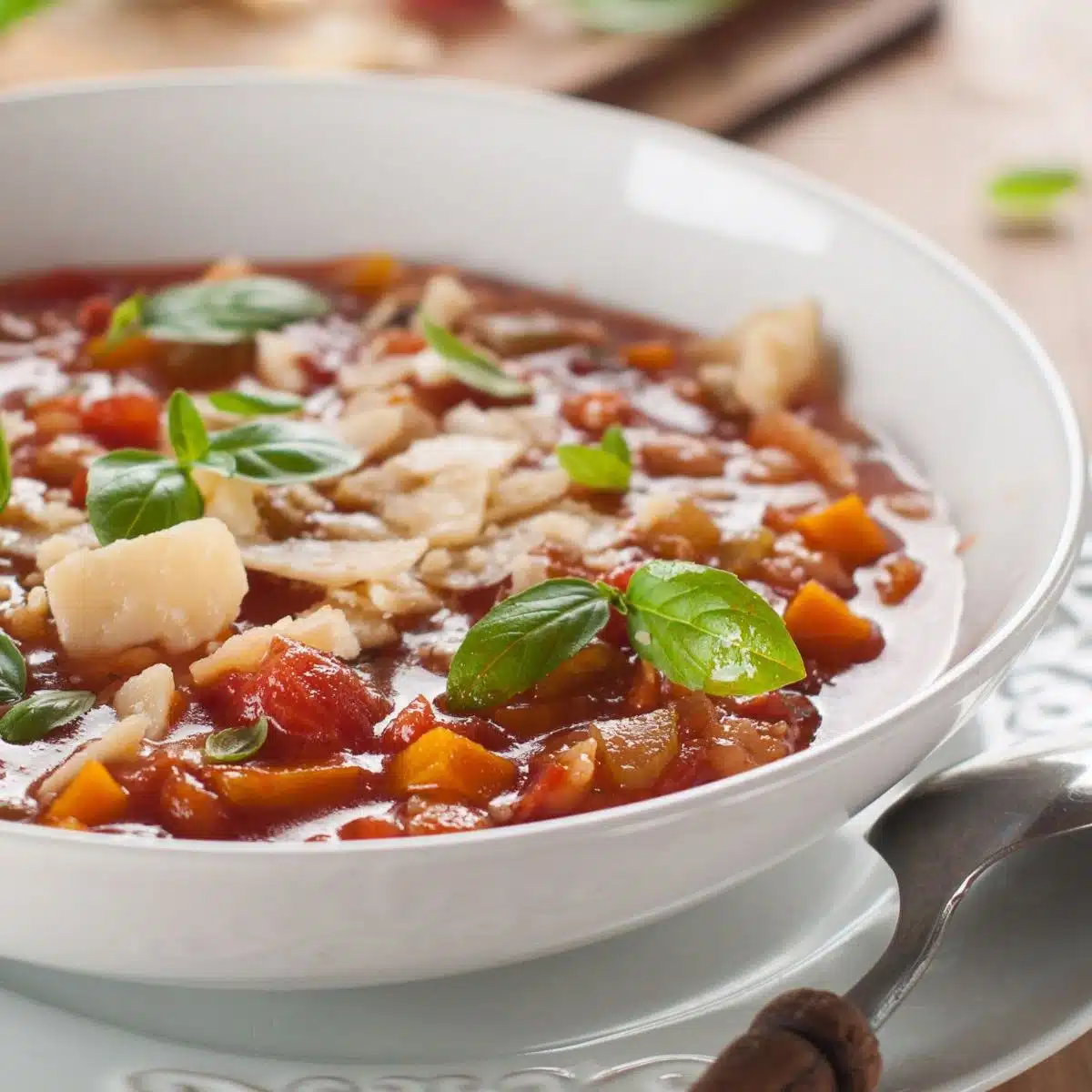 Square image of instant pot minestrone soup.