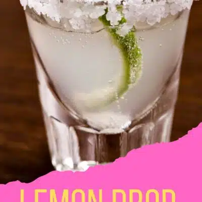 Pin image with text of a lemon drop shot.