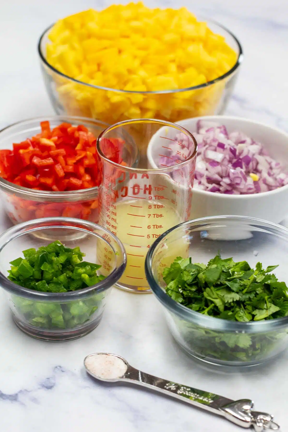 Tall image showing mango salsa ingredients.