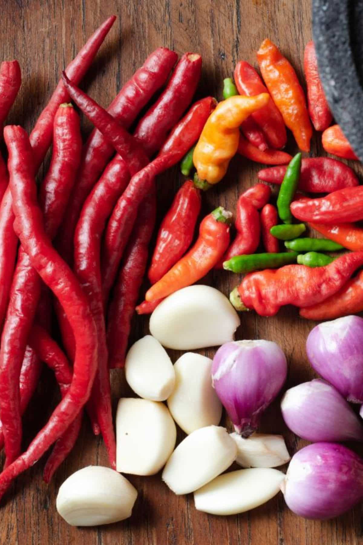 Tall image showing sambal oelek sauce ingredients.