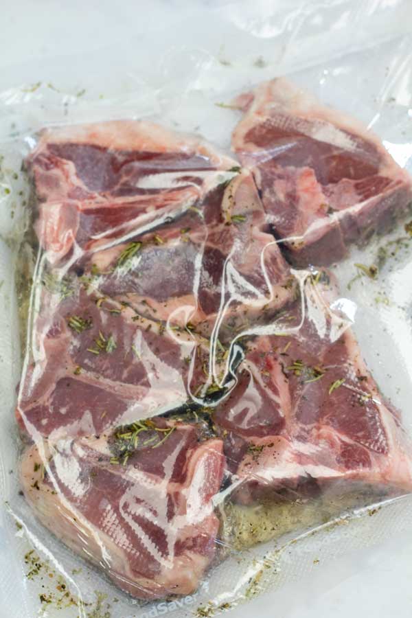 Process image 1 showing lab chops in sealed bag with marinade.