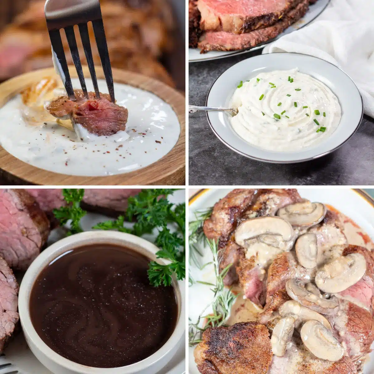 Square split image showing different steak sauces.