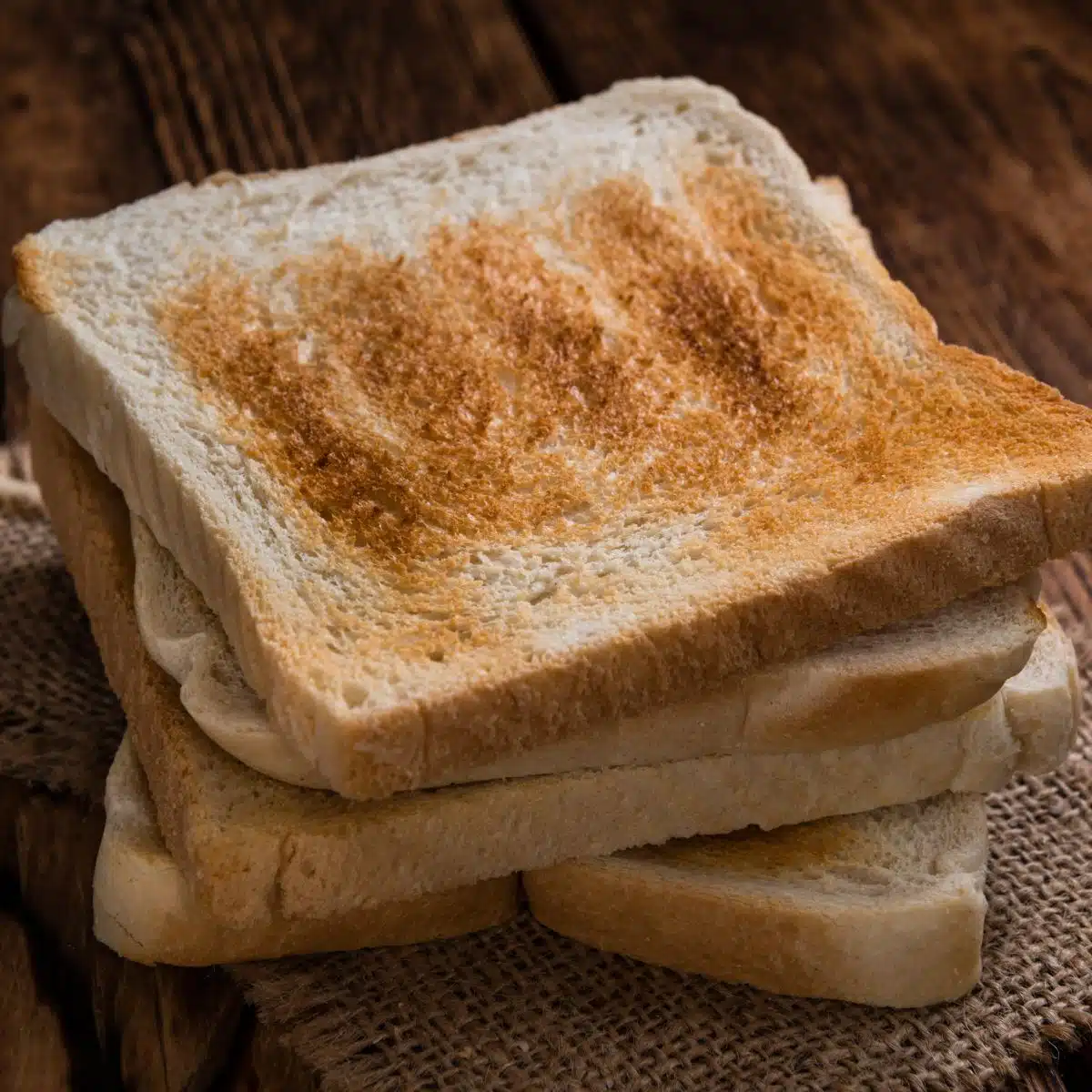Square image of stacked toast.