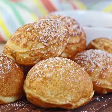 Tasty aebelskivers, ebelskivers, or Danish stuffed pancakes are an amazing breakfast treat that can be enjoyed on their own or with your usual pancake toppings.
