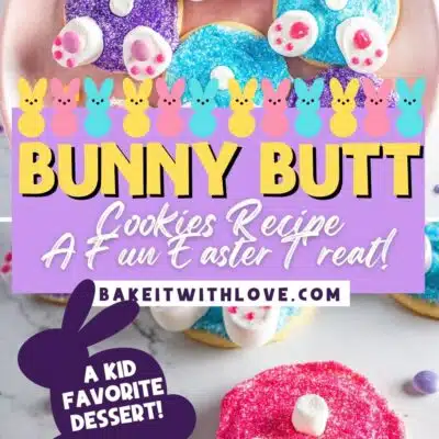 Bunny butt cookies pin with two images of the decorated cookies and text title divider.