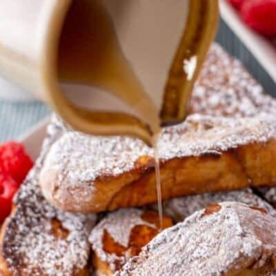 Best homemade French toast sticks recipe by bake it with love with text header box.